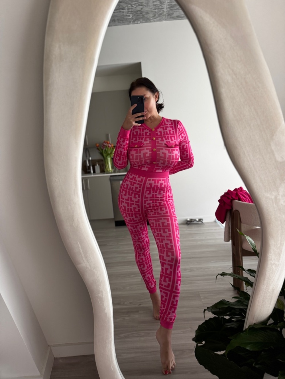 Zara Pink Geometric Knit Jumpsuit